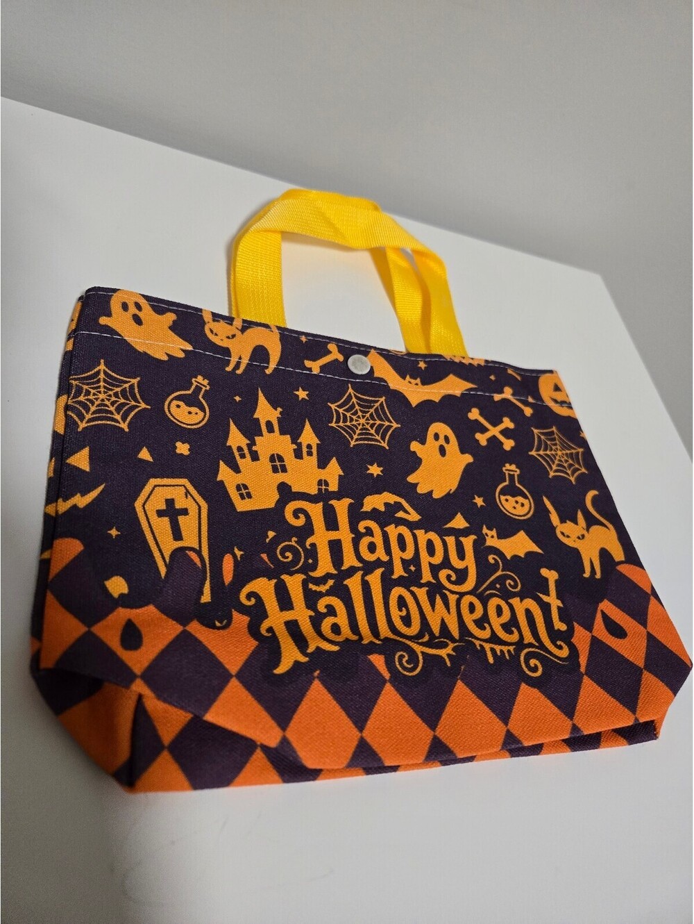 Halloween Themed Tote Bag with Yellow Handles